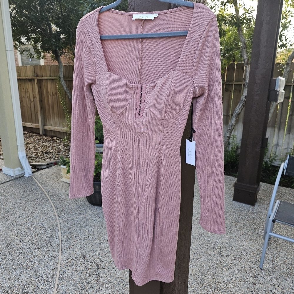 Nwt ASTR the label nude blush  Ribbed bra corset dress L - Picture 5 of 14